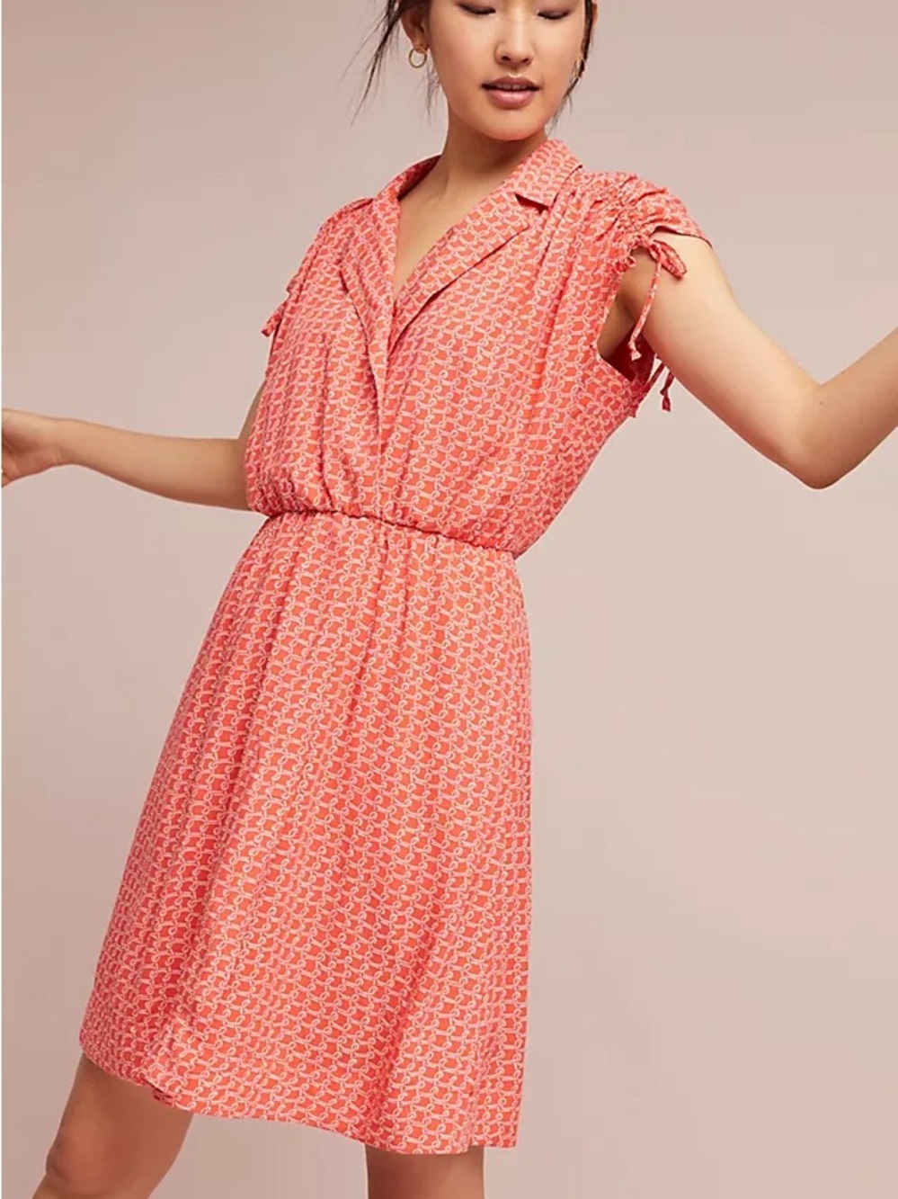 Maeve Coral Pink Patterned Short-Sleeve Shirtdress